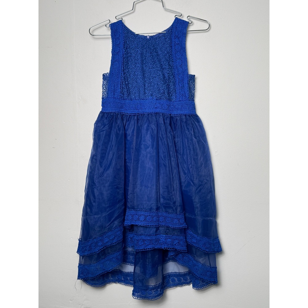 Trish Scully Royal Blue Lace Tulle High-Low Formal Dress Kids Size 10 NWT